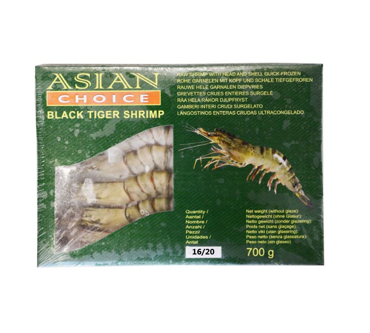[DAIR-3059] 16/20 Black Tiger Shrimp W/Head And Shell Quick-frozen Asianchoice 1kg